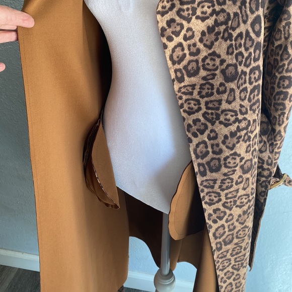 Leopard Print Wrap Coat Tie Belt Long Sleeves Brown Rust Light Weight Women’s XS - Picture 9 of 11